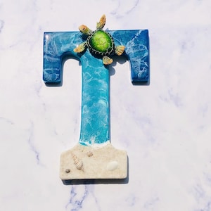 Personalized Beach Resin Letter Art: Sea Turtle Decor