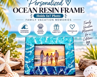 Personalized Ocean Resin Picture Frame | Handmade Coastal Decor | 5x7 Photo Frame