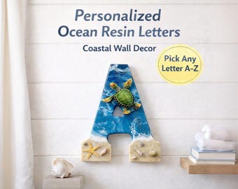 Pick Your Letter | Personalized Beach Resin Letter with Large Turtle | Hanging Coastal Decor