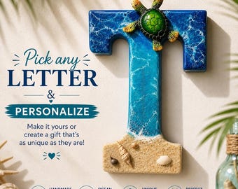 Personalized Beach Resin Letter Art: Sea Turtle Decor | Pick Any Letter!