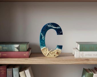 Select Any Letter 8” FreeStanding Beach Resin Letter | Personalized Table Décor | Starfish Decor