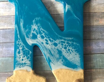 Beach Themed Letter for Wall | Monogram Initial Decor | Surf Art | Beach Home Coastal Living