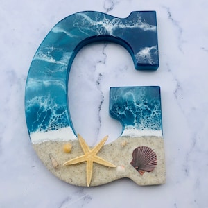 Letras personalizadas com tema de praia para parede | Estilo inspirado no oceano | Arte de surfe | Casa de praia e vida costeira | Arte de parede para sala de estar | Feito à mão
