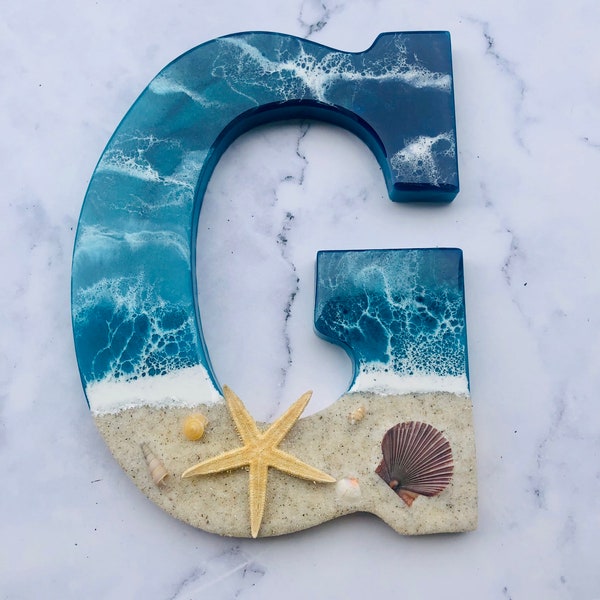 Personalized Beach Themed Letter for Wall | Ocean Inspired Style | Surf Art | Beach Home Coastal Living | Wall Art Living Room | Handmade