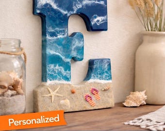 Personalized Resin Beach Letter Wall Art | Coastal Ocean Wave Decor | Pick Any Letter