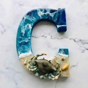 Personalized Beach Resin Letter: Crab, Seashells, Starfish Decor