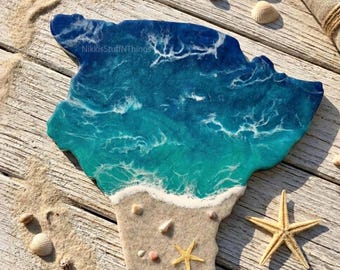 Personalized Hawaii Wedding Keepsake | Custom Resin Ocean Map | Beach Honeymoon Gift | 12x11 Wall Art