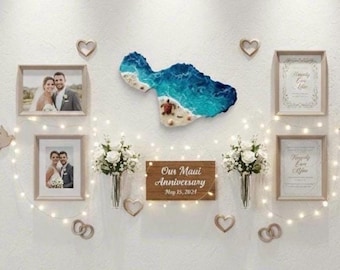 Personalized Maui Resin Art Map | Hawaii Honeymoon Keepsake | Coastal Wall Decor
