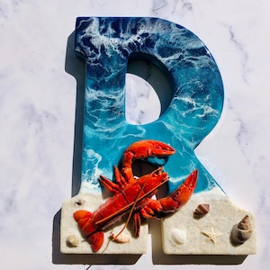 Personalized Ocean Resin Letter Art: Lobster Coastal Decor