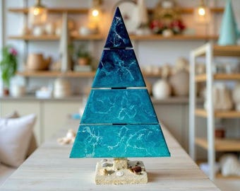 Beach Resin Christmas Tree – 15” Coastal Holiday Table Décor