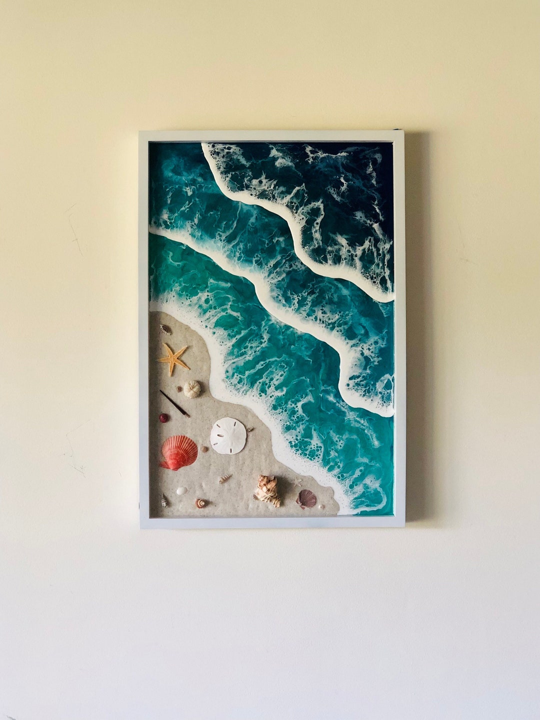 Framed Beach Art Ocean Inspired Decor Beach Resin Art Coastal Home Wall
