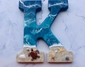 Handmade Gift | Beach Decor | Sea Turtle Wall Art | Resin Sea Turtle | Ocean Inspired Decor | Resin Letter | Resin Sea Turtle Beach Decor |