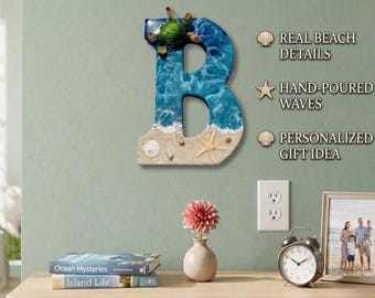 Personalized Beach Resin Letter with Turtle: Ocean Theme Decor | Pick Any Letter
