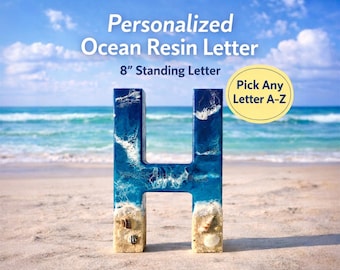 Personalized Beach Resin Freestanding Letter: Seashell Decor, Coastal Tabletop Accent | Pick Any Letter