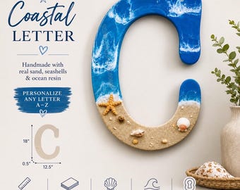 Large Personalized Beach Resin Letter Wall Hanging: Coastal Seashell Decor