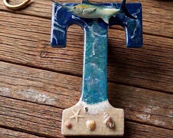 Personalized Beach Resin Letter with Swordfish | Fishing Decor | Pick Any Letter!