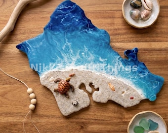 Personalized Oahu Wall Decor | Custom Hanging Hawaii Map | Coastal Beach House Art (12"x11")