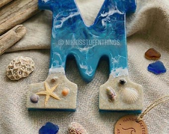 Personalized Beach Resin Letter: Coastal Home Decor with Starfish | Pick Any Letter
