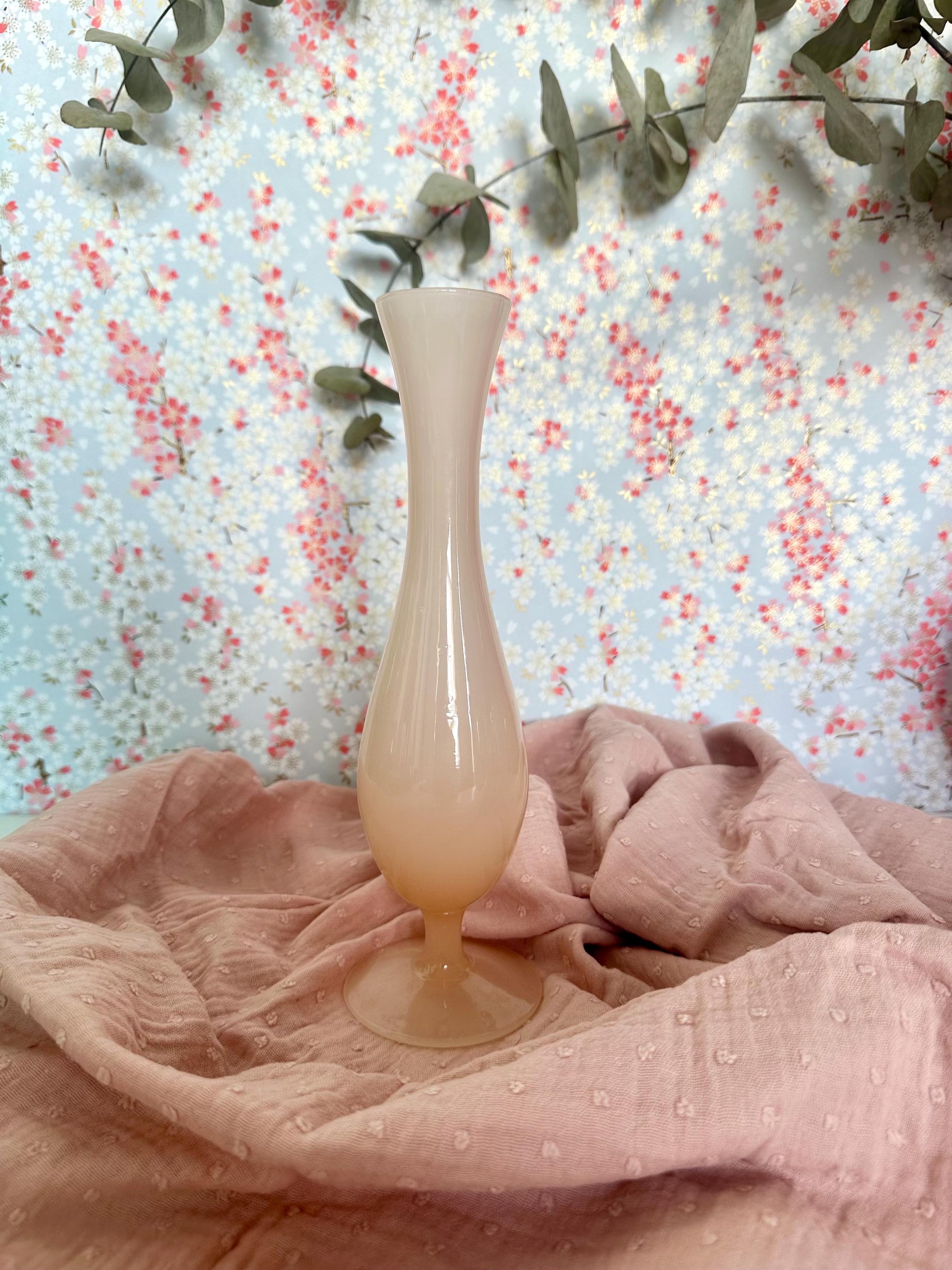Calice / Verre En Opaline Blanc Et Rose - Décor Fleurs Peintes Et Guirlandes Dorées - 16cm