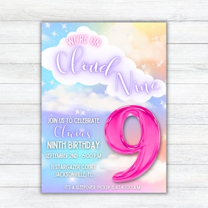 We're on Cloud Nine, Dreamy Slumber Party, Girl Birthday Invitation Template, Instant Download