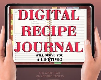 Beautiful Lifetime Digital Recipe Journal, Blank Hyperlinked Organizer with Tabs to Store Your Favorite Recipes, Meal Plan and Grocery Lists