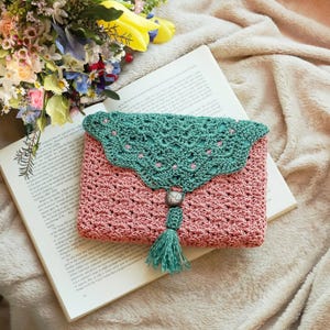 Victorian Romance Book Clutch Crochet Pattern PDF, Elegant Handmade Book Cover with Flap & Tassel