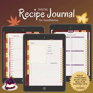 Digital Recipe Journal PDF, Professional Baker Recipe Organizer, GoodNotes Cookbook, Hyperlinked Recipe Binder for iPad