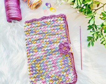 Suzette Stitch Crochet Book Cover Pattern PDF, Pastel Shell Border Book Sleeve, Scrap Yarn Project