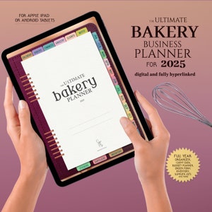 Planner aziendale digitale per panetteria 2025, PDF compatibile con GoodNotes per iPad e tablet, attività di panificazione, finanza per panetteria, registro degli ordini di torte con schede