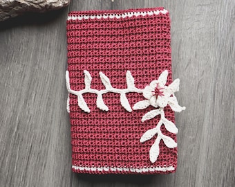 Padrão de capa de livro de crochê floral, cordão de folhas, faça você mesmo (padrão em PDF)