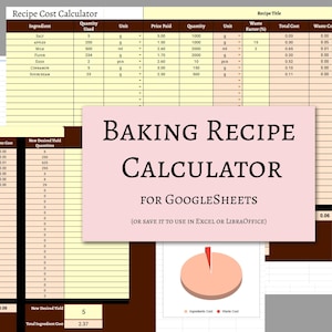 Bakery Cost Calculator Google Sheets Recipe Pricing Spreadsheet Home Baker Business Tool Digital Download Excel Template