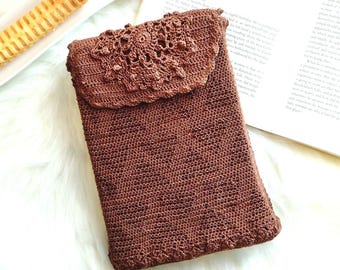 Crochet Book Sleeve Pattern PDF, Vintage Shell Border, Beaded Flap, Lace Crochet Book Cover, Cottagecore Bookish Gift