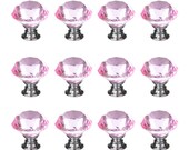 Pink Knobs Crystal Glass And Aluminum Alloy Base 30 mm Diamond Shape Crystal Glass handle Screw Cabinet Drawer Knob 12 Pack Brand New