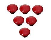 Red Drawer Knob 6 Pack Button shape Ceramic Porcelain china Vintage Round Style Bedroom Door Cabinet Cupboard Pull Handle Brand New