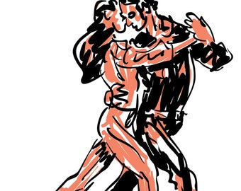 Tango Print Original Digital Drawing. Dancing People. Love Dance. Passion Dance Poster. Man And Woman Dancers Wall Decor. Dance Teacher Gift