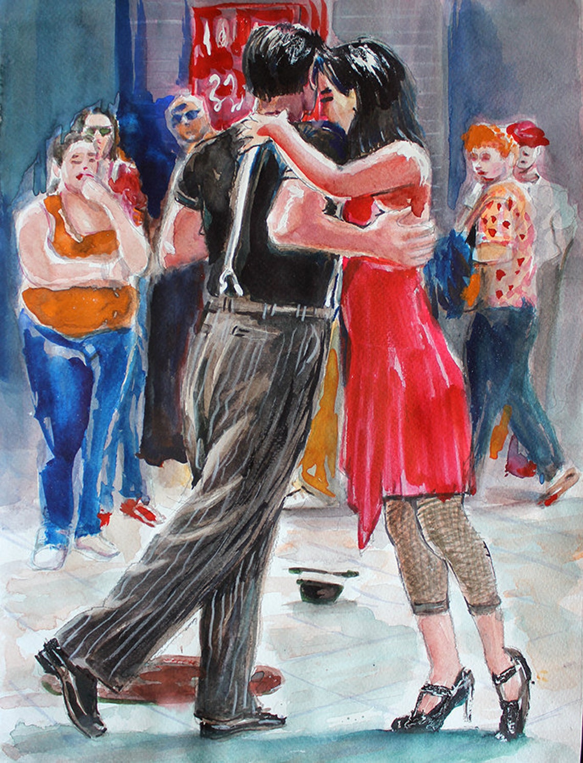 Tango Print By Original Watercolor Painting. Dancing People. | Etsy Watercolor People Dancing