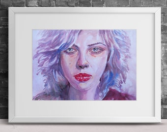 Scarlett Johansson Watercolor Painting Print. Crash Override. Actress Portrait Poster. Wall Decor. Cinema Decoration. Colorful Pop Art Gift