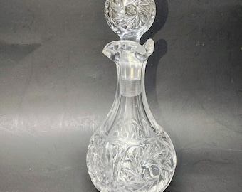 Crystal Clear Cut Glass Art Deco Decanter with Stopper Cruet
