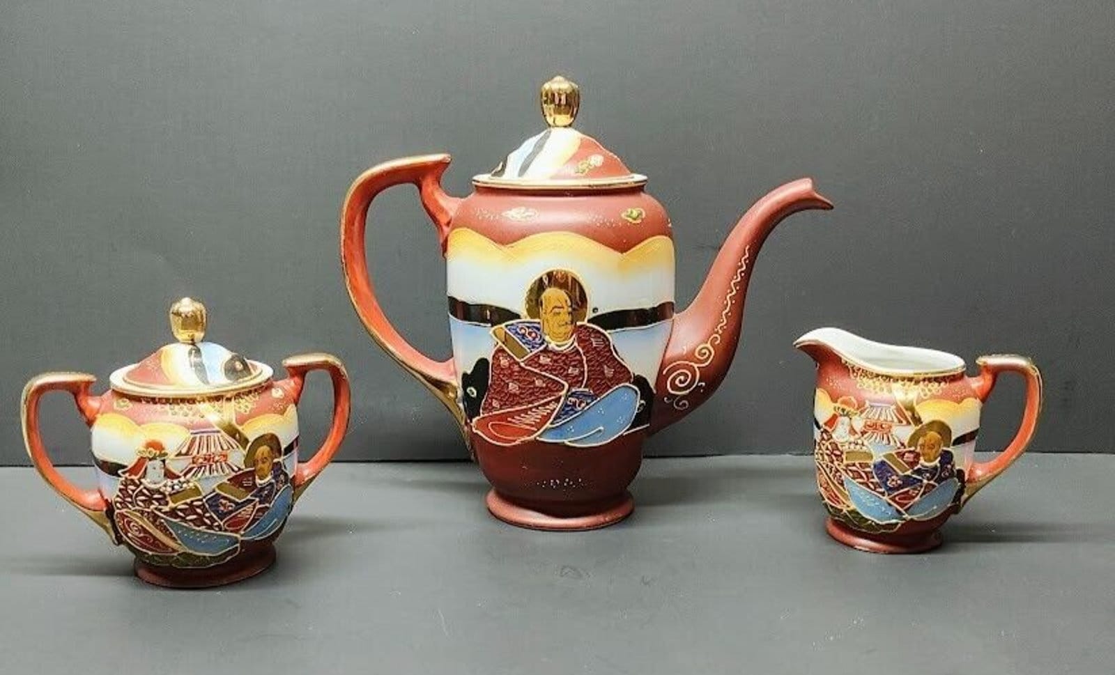 Occupied Japan COFFEE / TEA Set Moriage Satsuma Style Geisha Hand