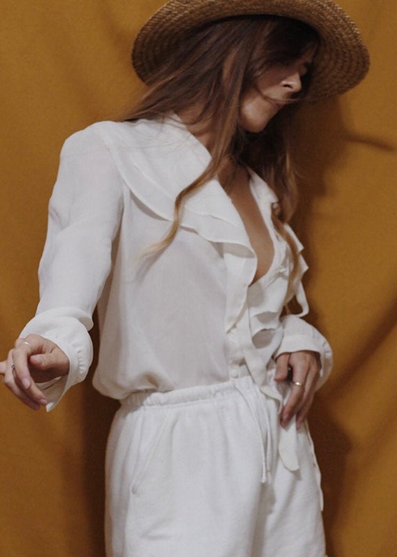 Hey Sailor Top / Vintage Ruffled Blouse