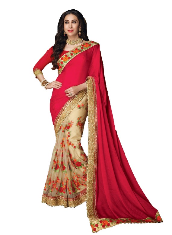 Designer Glitter Net and Viscose Half-Half Saree with Velvet Border –  Glitter Gleam