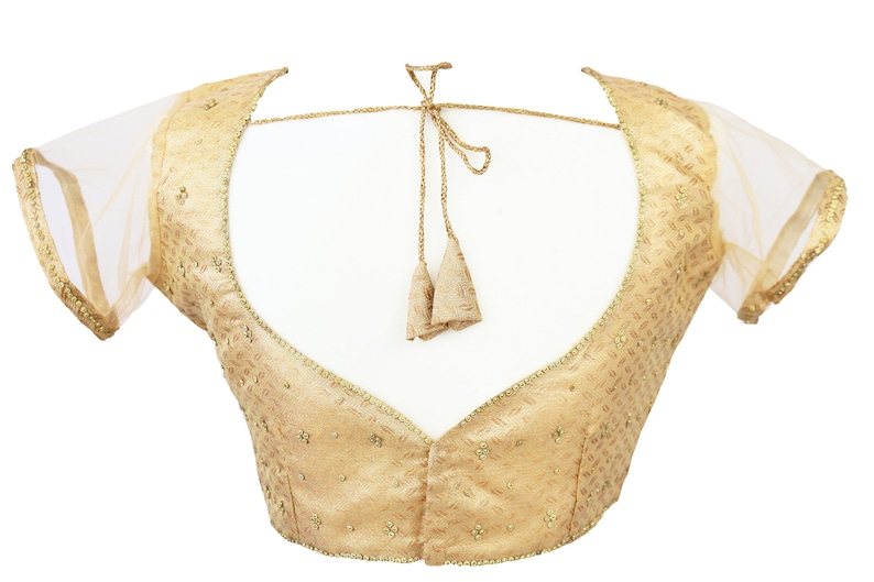 Gold Readymade Saree Blouse Net Gala Crop Top Party Wear Indian Blouse For Women