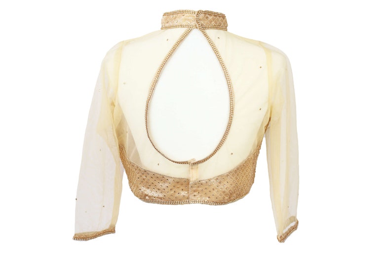 Gold Readymade Saree Blouse Net Gala Crop Top Party Wear Indian Blouse For Women