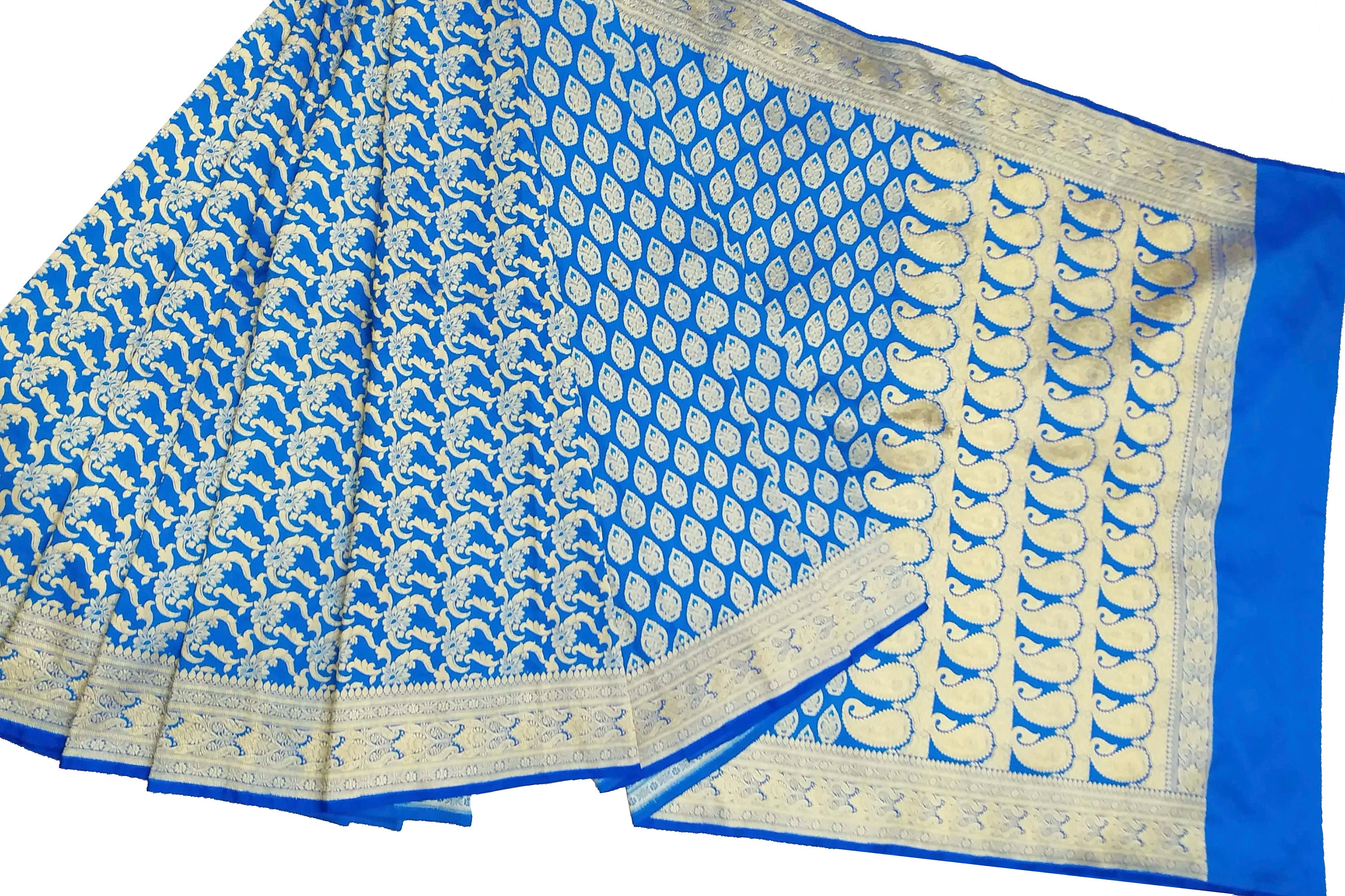 Blue Banarasi Silk Saree Golden Jal Buti Half Half Premium Etsy