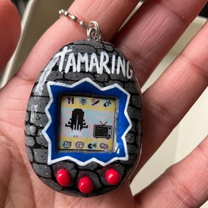 RING Tamagotchi (not real) keychain/bag jewelry, handmade horror movie, Sadako Tamaring 90&#39;s pixel art, sculpture