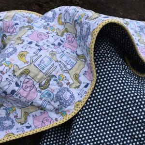 modern baby quilt, gender neutral quilt, pastel quilt, farm animal quilt, whole cloth quilt, baby shower gift, nursery bedding