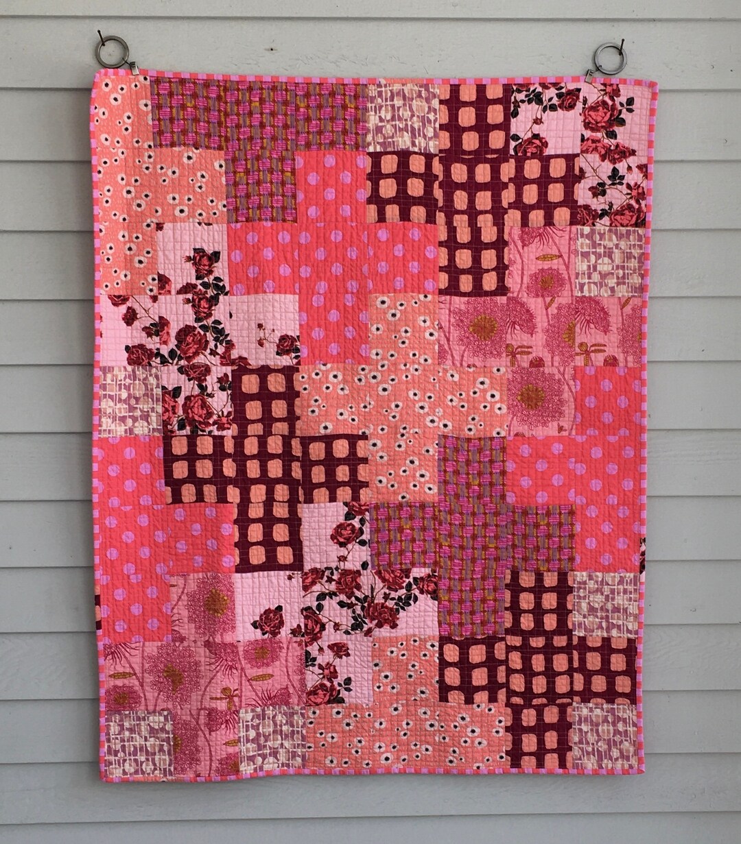 Modern Baby Quilt, Pink Baby Quilt, Baby Girl Quilt, Plus Sign Baby Quilt, Boho Baby Quilt, Baby