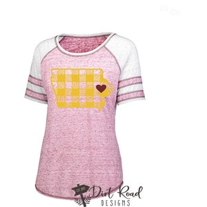Plaid State of Iowa Maroon, White & Gold Vintage Tee
