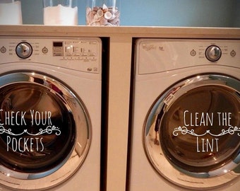 Laundry Decor, Laundry Room, Check Your Pockets-Clean the Lint Decals, Washer Dryer Stickers, Laundry Room Decal, Laundry Room Stickers