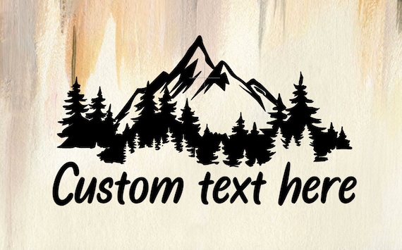 Mountain and Tree Decal, Wedding Tumbler Decal, Camping Decal, Yeti Decal, Tumbler Decal, Custom Text Mountain Decal-PERSONALIZED MT. DECAL